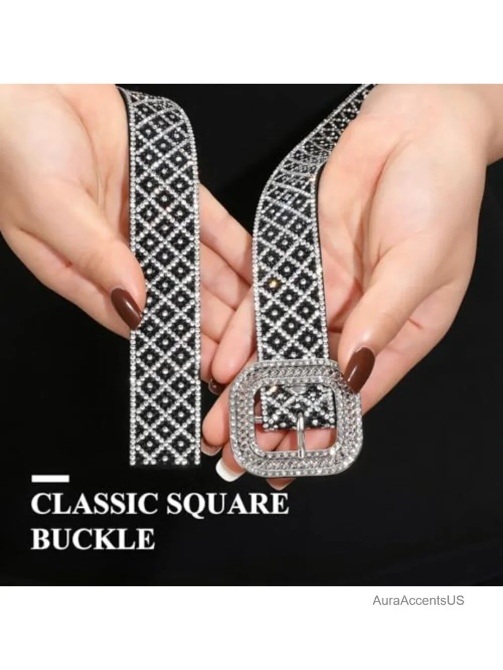 0.85 Inch Rhinestone Statement Belt Sparkly Glitter Belt for Dresses Jeans